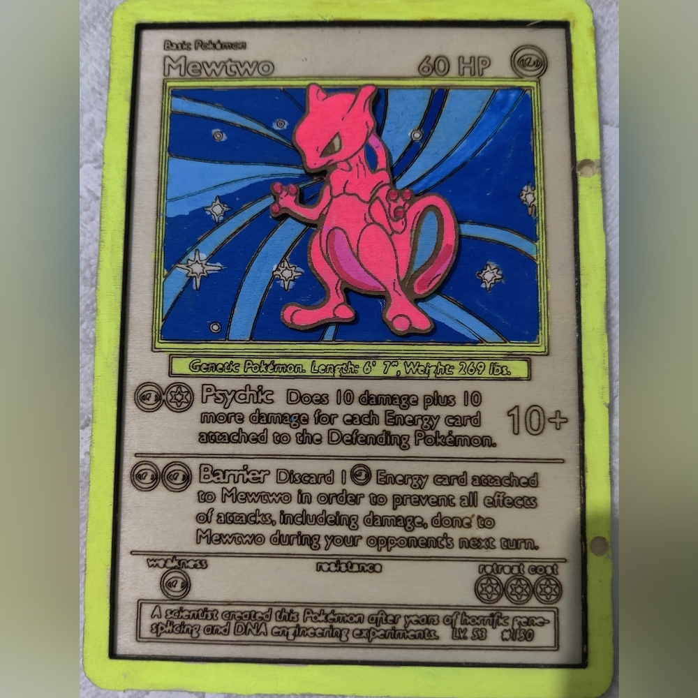 Mewtwo Pokémon Wooden Card